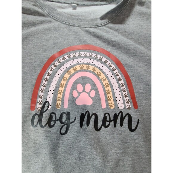 Dog Mom Rainbow Paw Print Sweatshirt 2XL Gray Cozy Graphic Pullover Top - Picture 2 of 6